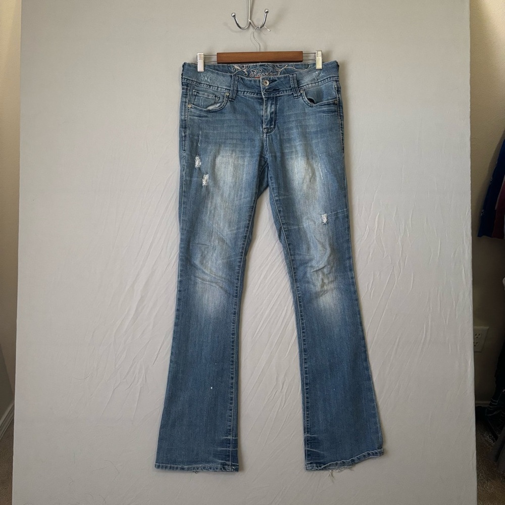 Knockout Light Blue Distressed Flare Jeans